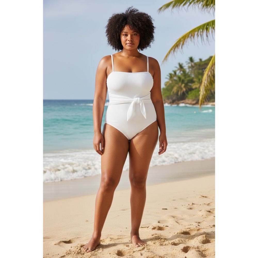 ROMWE White Tie Front One-Piece Swimsuit - WL